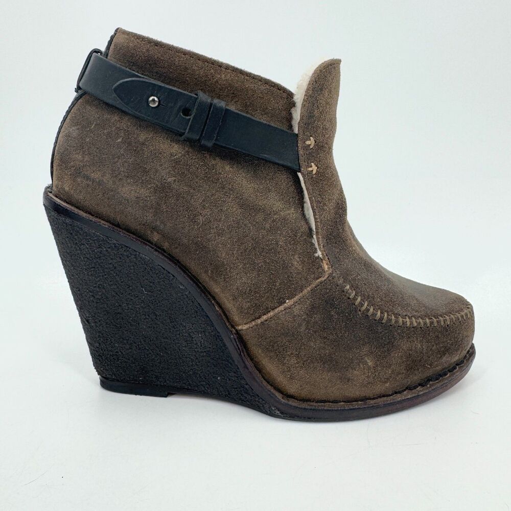 Rag & Bone Sukh Brown Black Suede Wedge Booties Size 8 Eur 38